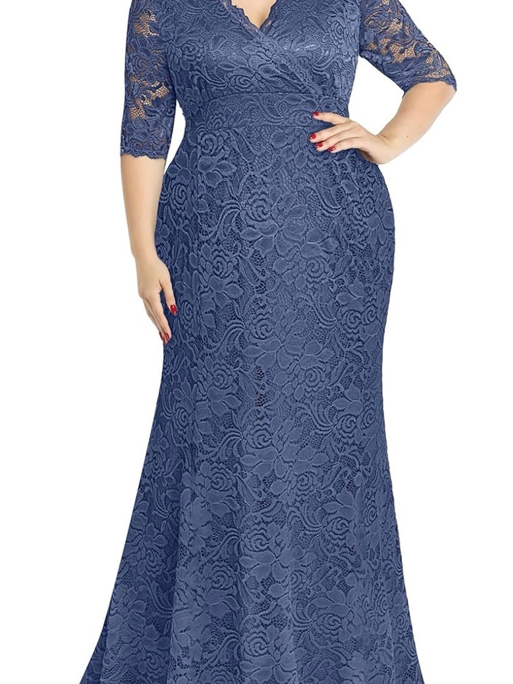 Pinup Fashion Elegant Navy Lace Maxi Dress with V-Neck Size 18W